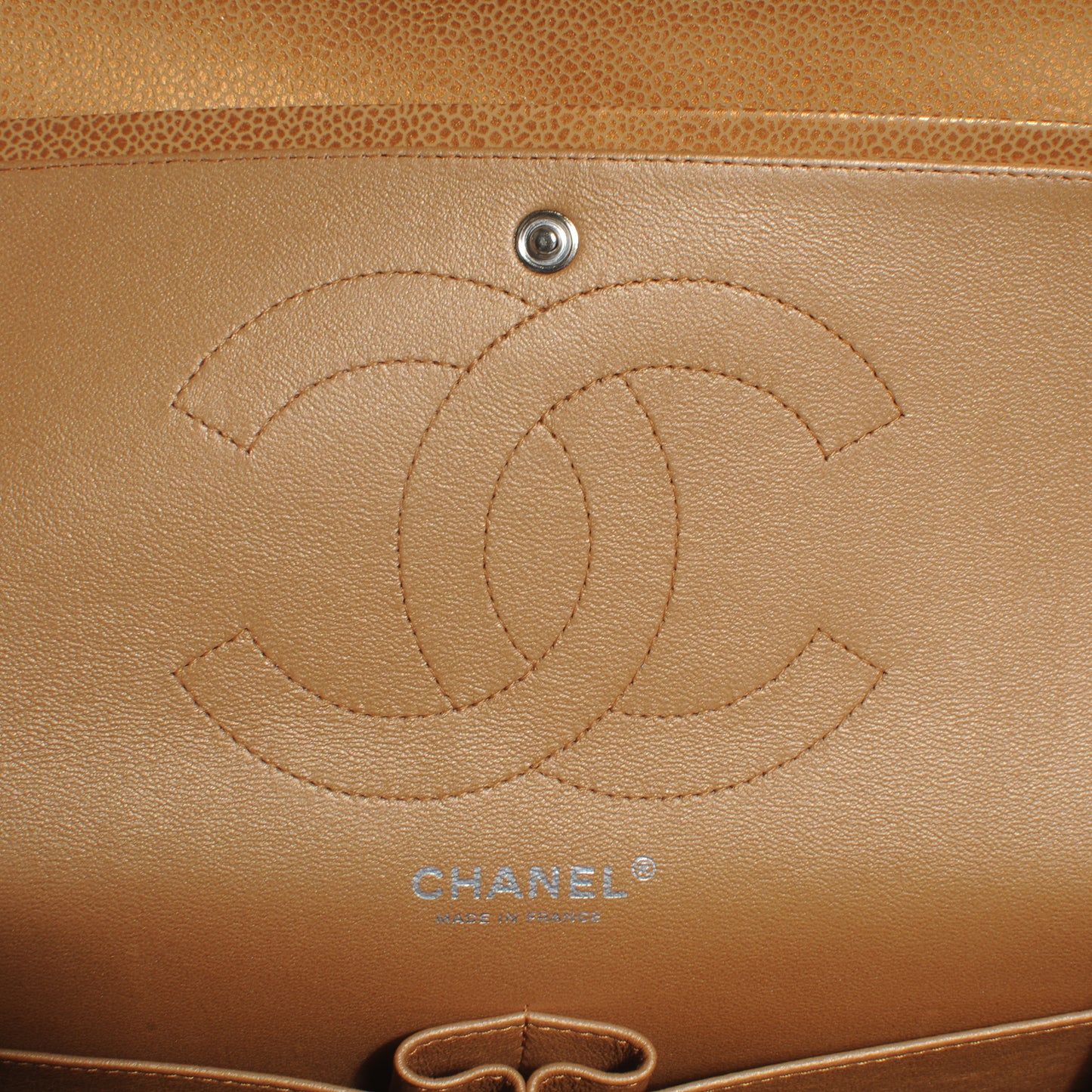 Metallic Caviar Quilted Jumbo Double Flap Copper