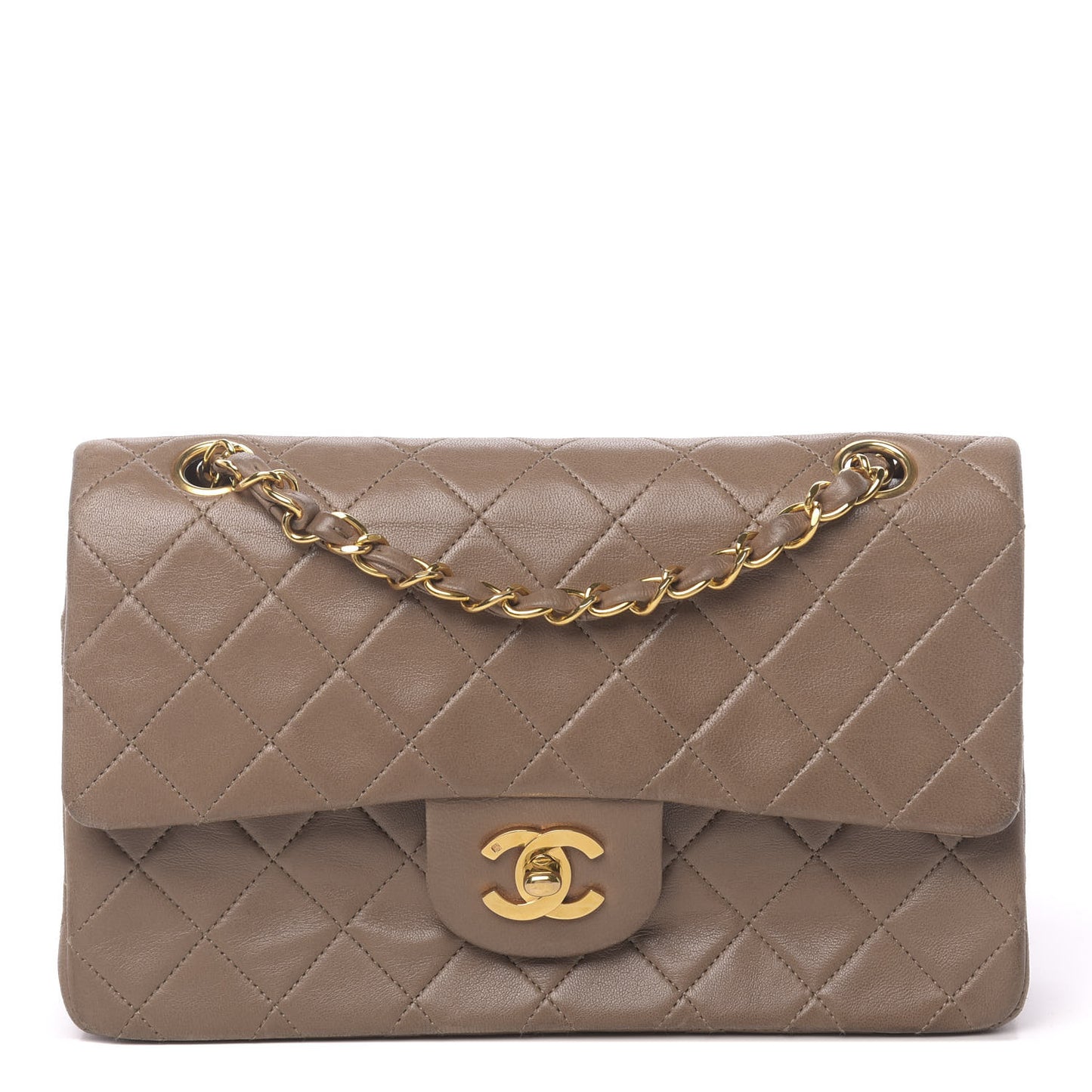 Lambskin Quilted Small Double Flap Beige