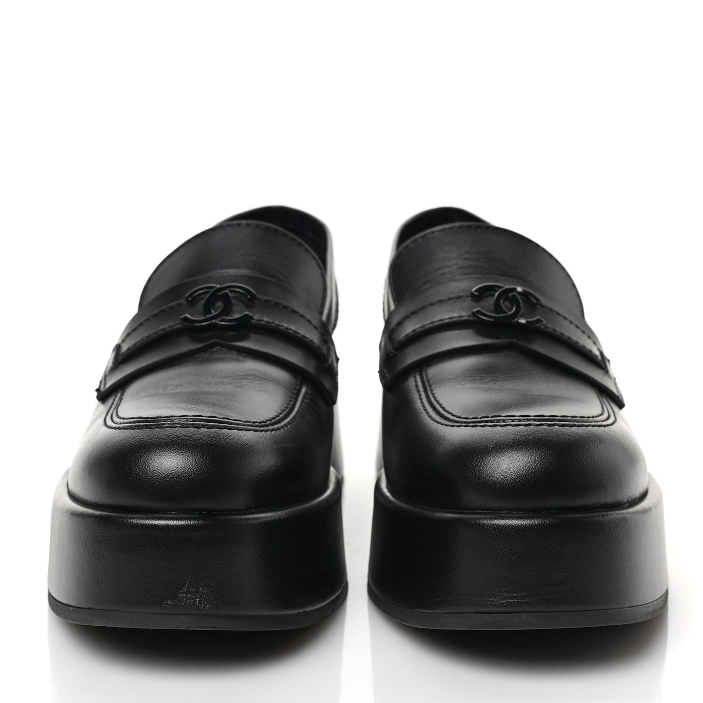 Calfskin CC Platform Loafers 38 Black