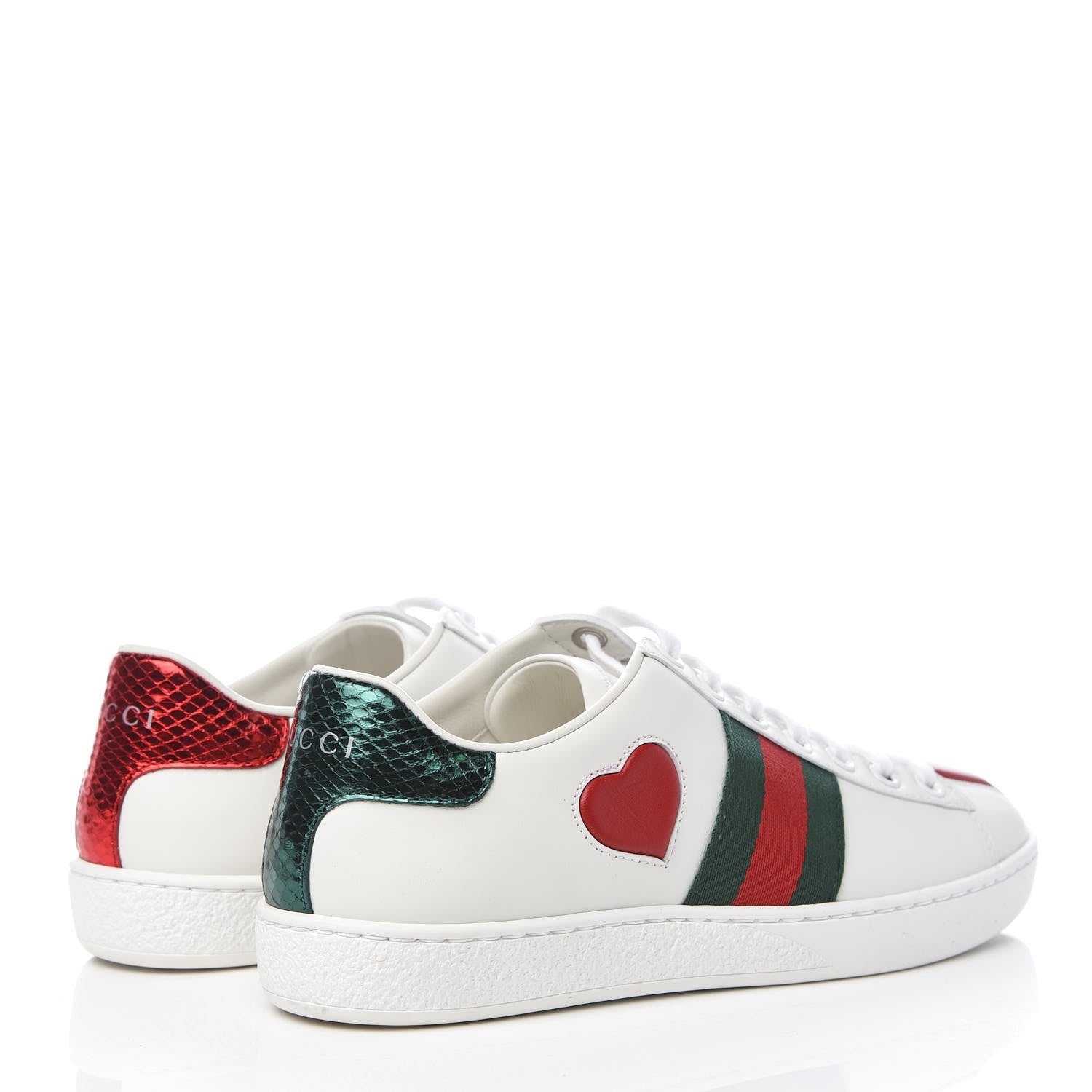 Gucci Calfskin Ayers Web Heart Embroidered Ace Sneakers 34 White 4 of 9