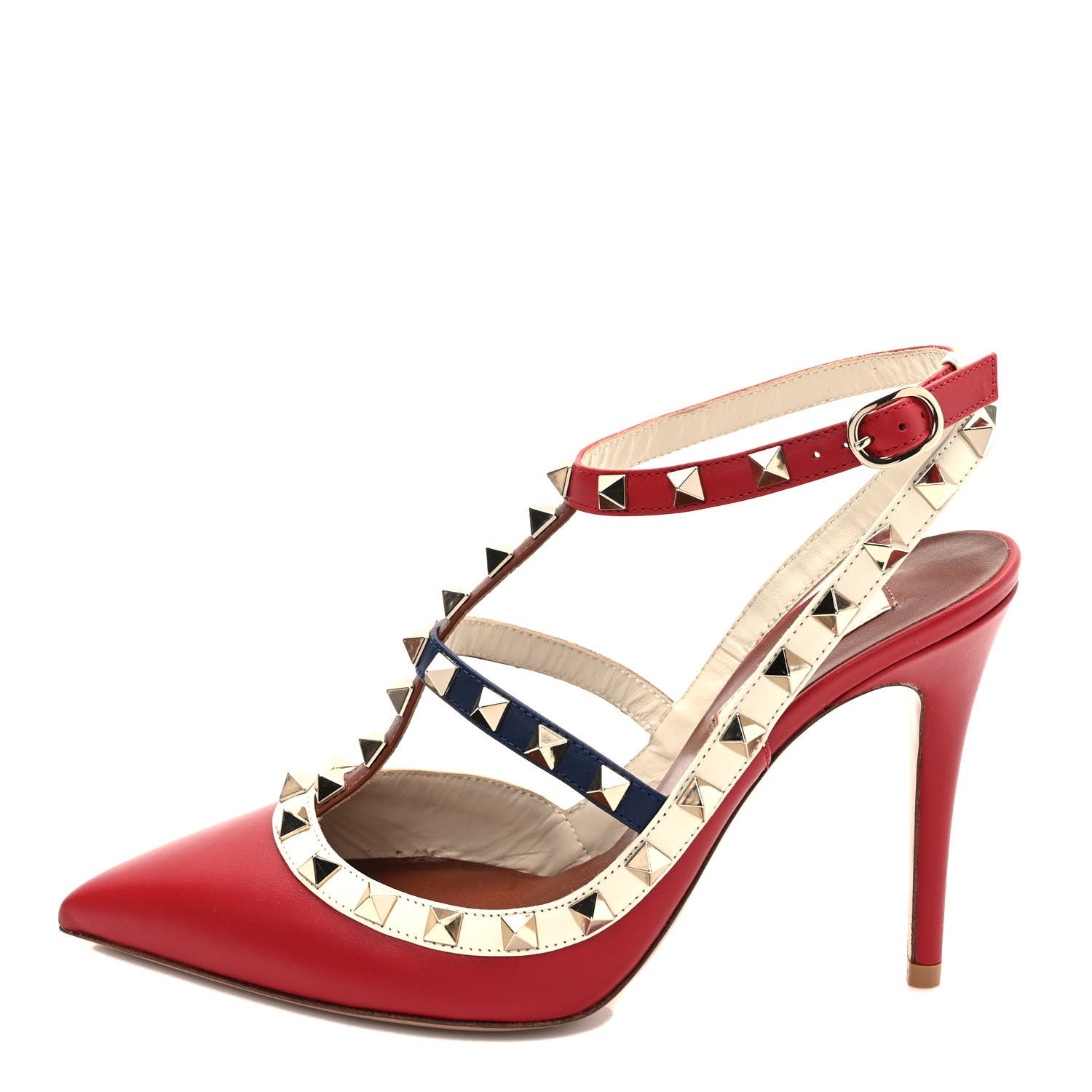 Valentino Garavani Nappa Rockstud Ankle Strap 100mm Pumps 37 Rosso Valentino Ivory Pure Blue 1 of 7