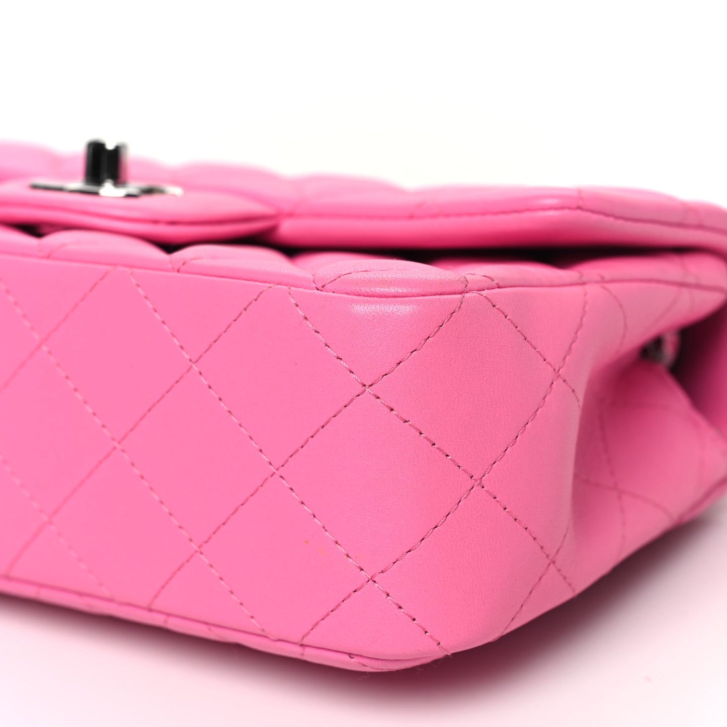 Lambskin Quilted Mini Rectangular Flap Neon Pink