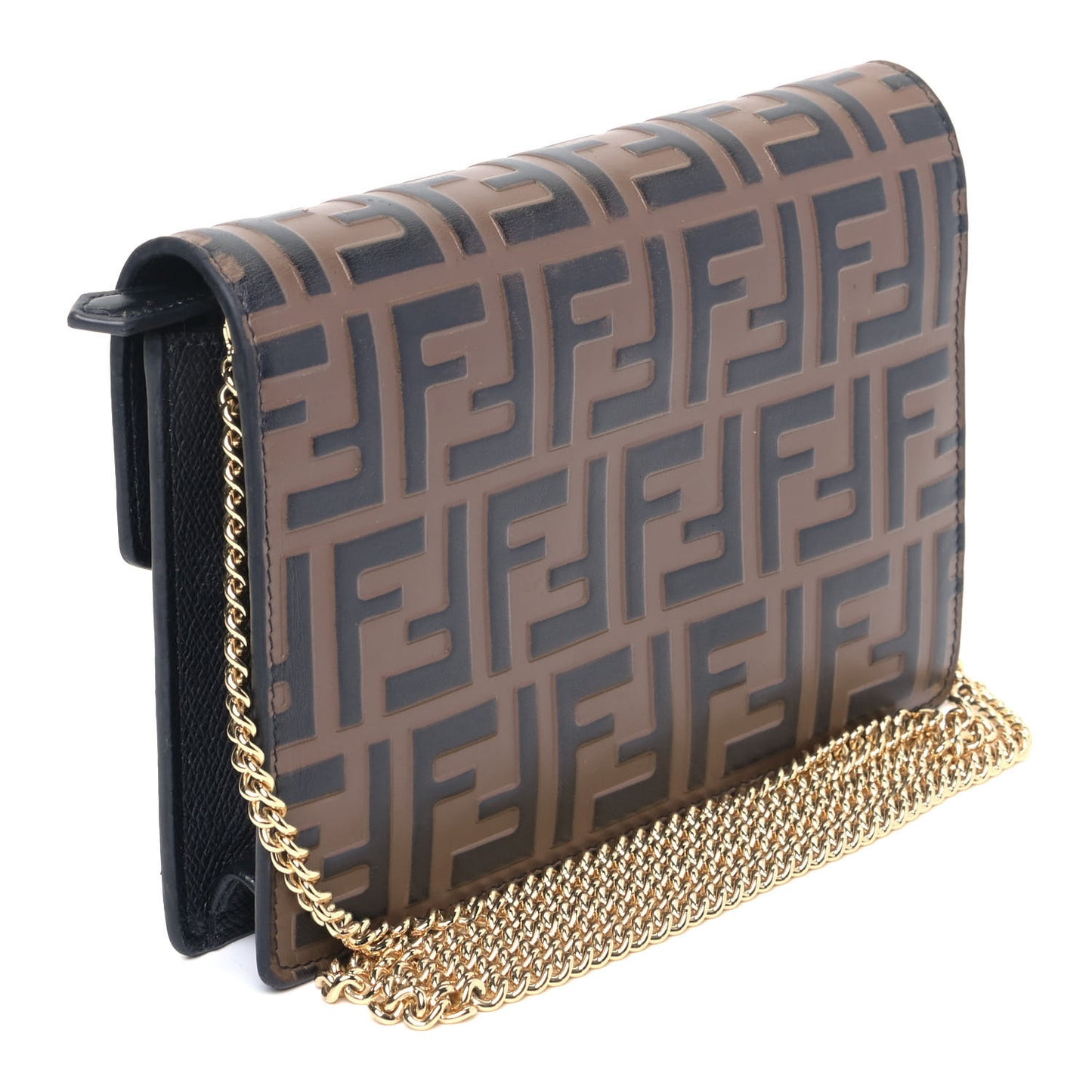 Vitello Cruise F is Fendi Bi-Color FF 1974 Embossed Medium Envelope Wallet On Chain Black Maya