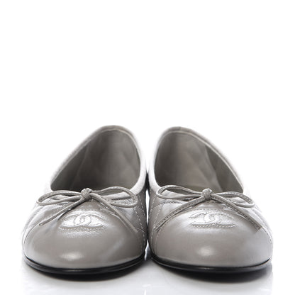 Chanel Crumpled Lambskin Quilted CC Ballerina Flats 39 Grey 2 of 10