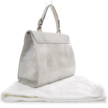 Prada Leather Jacquard Logo Framed Handbag Grey 2 of 10
