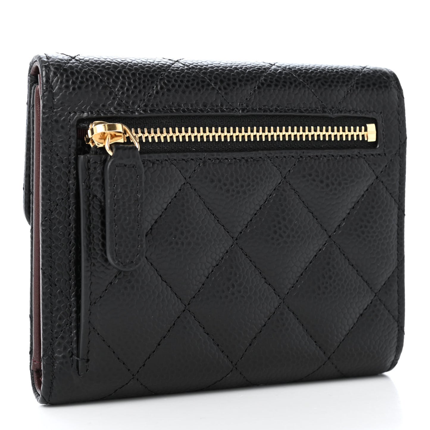 Caviar Quilted Compact Flap Wallet Black