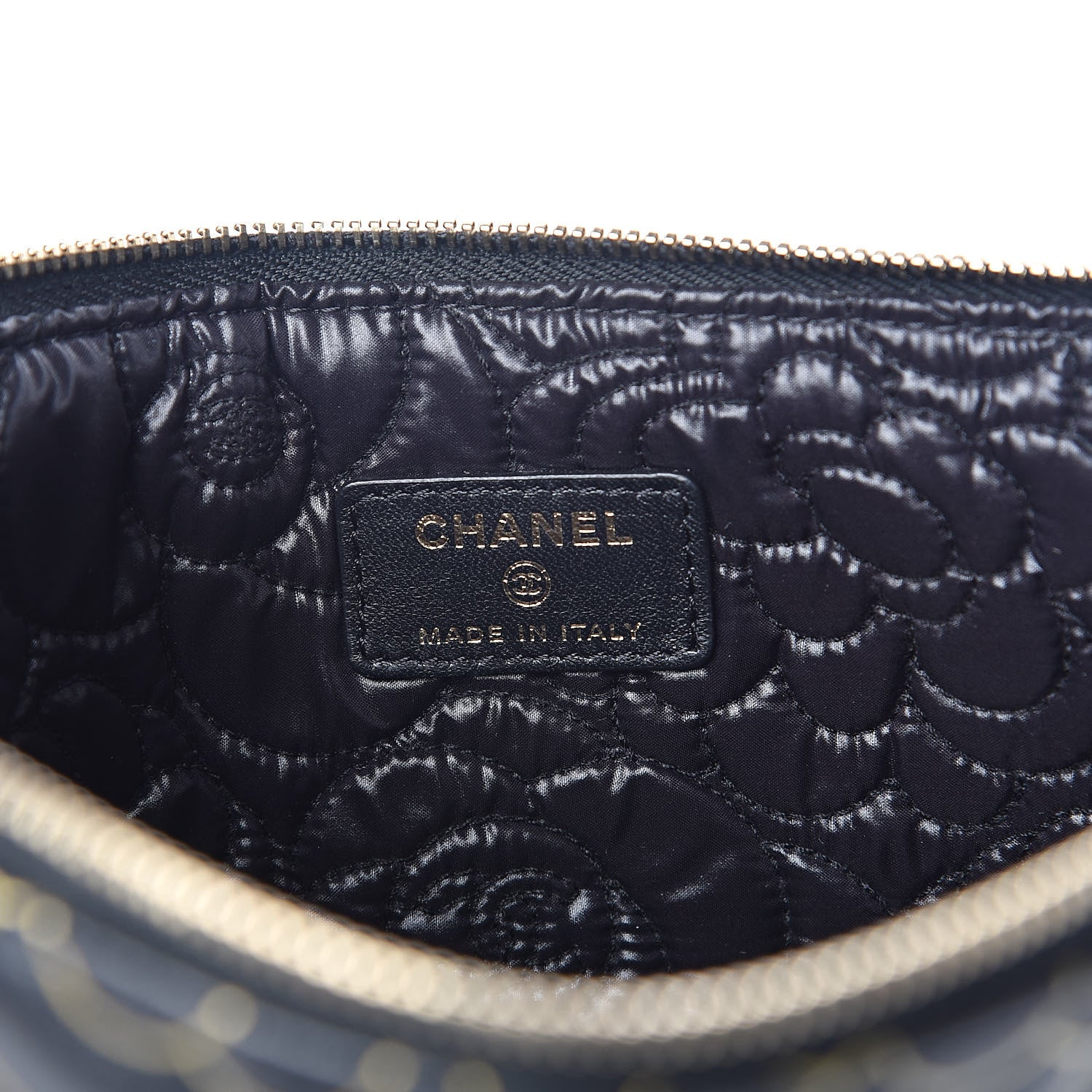 Chanel Lambskin Camellia Embossed Medium Cosmetic Case Black Gold 6 of 7