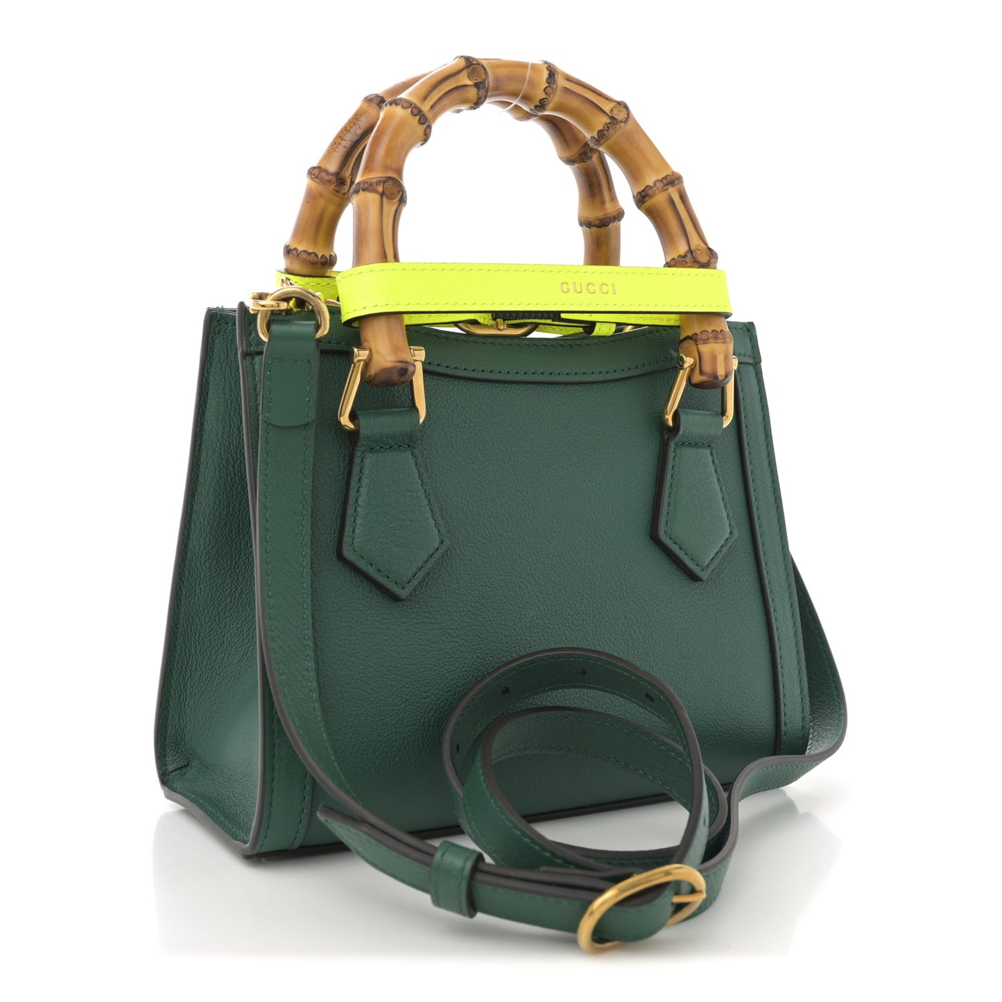 Wonka Grain Calfskin Mini Diana Tote Bag Green Yellow Fluo