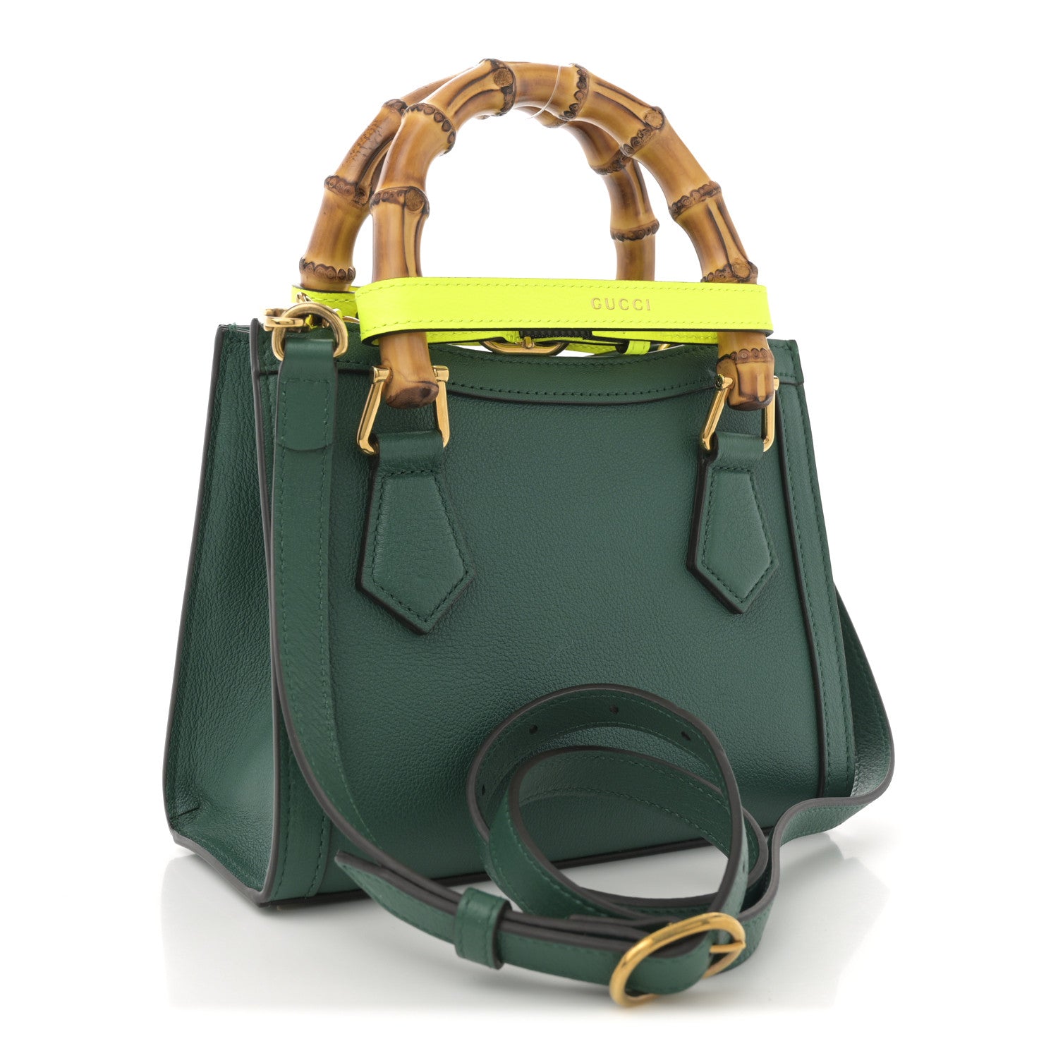 Gucci Wonka Grain Calfskin Mini Diana Tote Bag Green Yellow Fluo 3 of 10