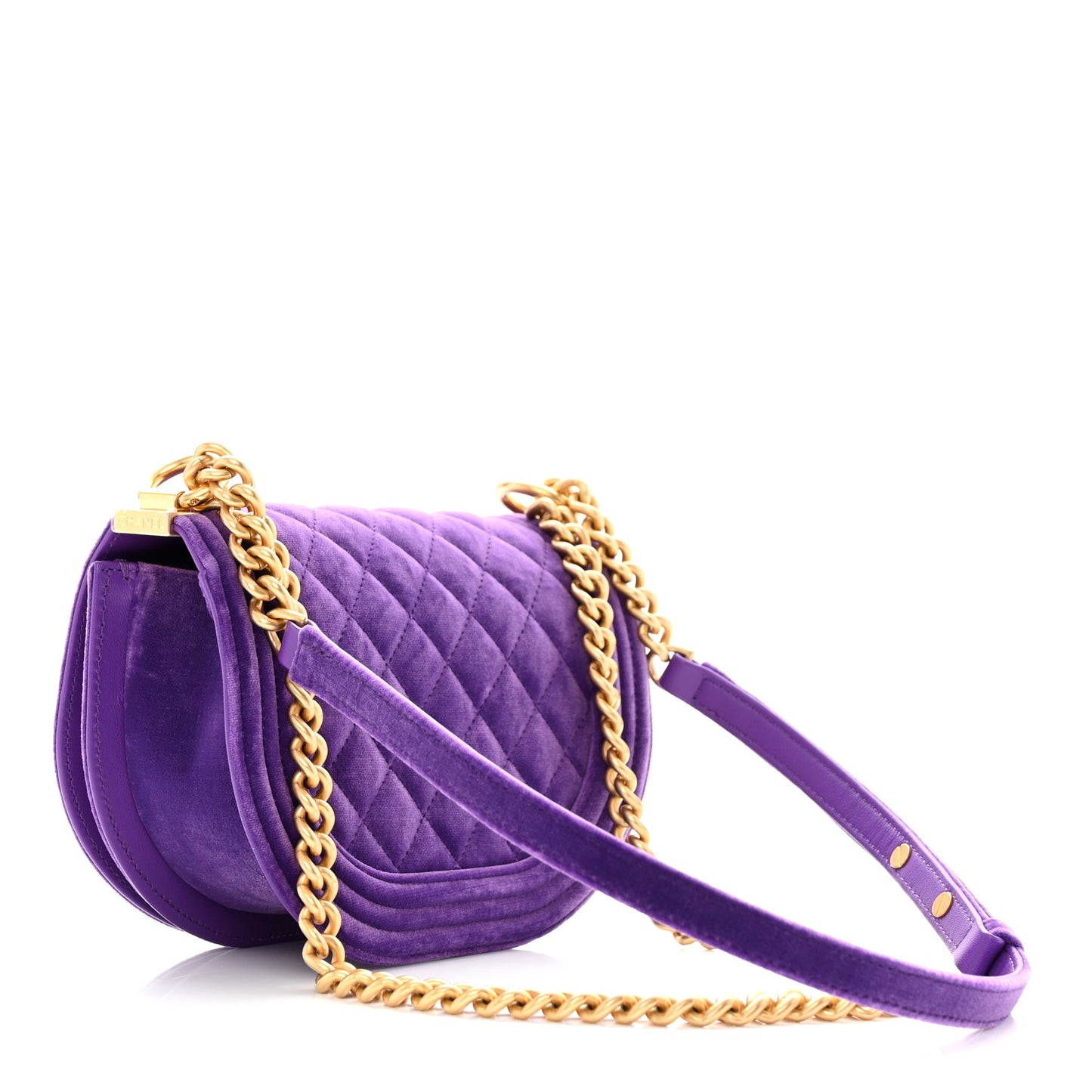 Velvet Quilted Small Boy Messenger Bag Purple
