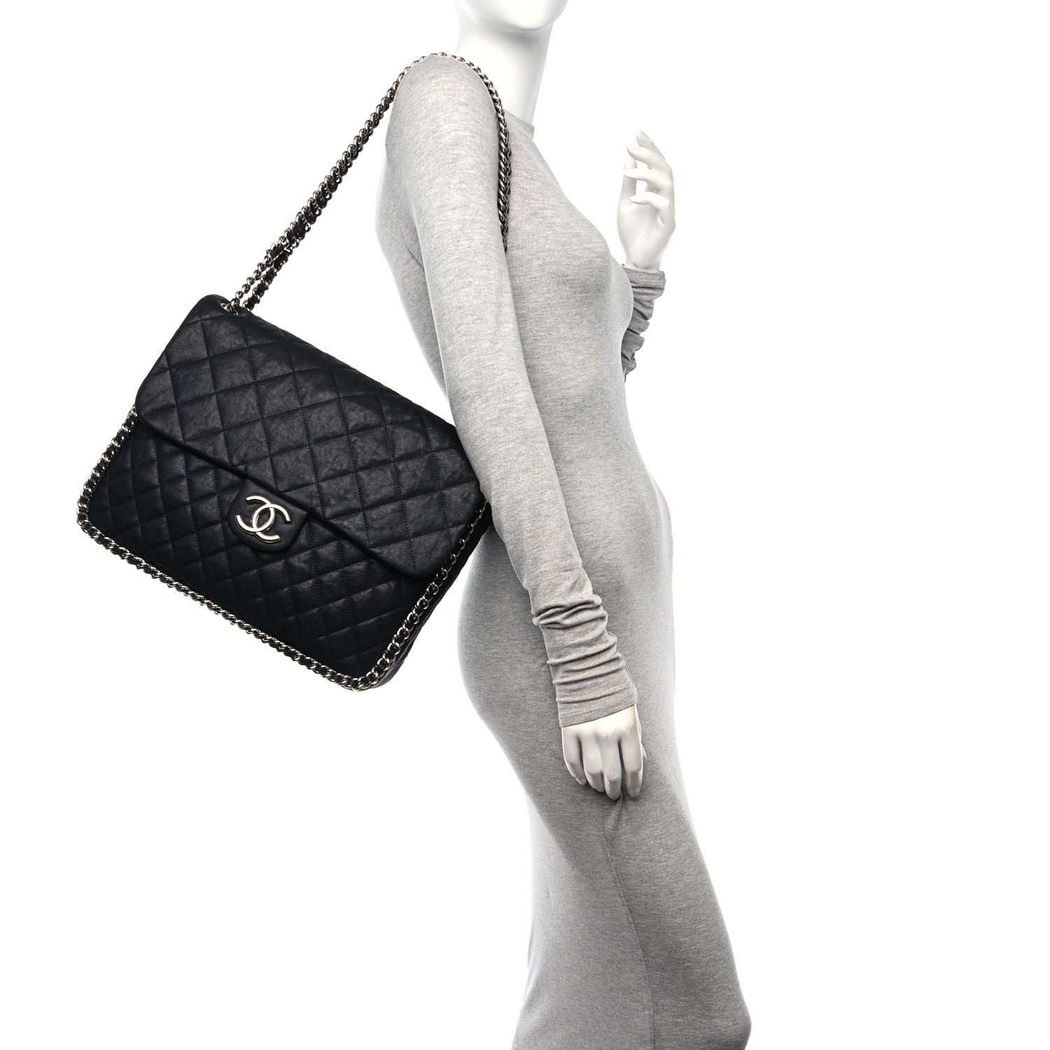Chanel Washed Lambskin Quilted Maxi Chain Around Flap Black 2 of 11