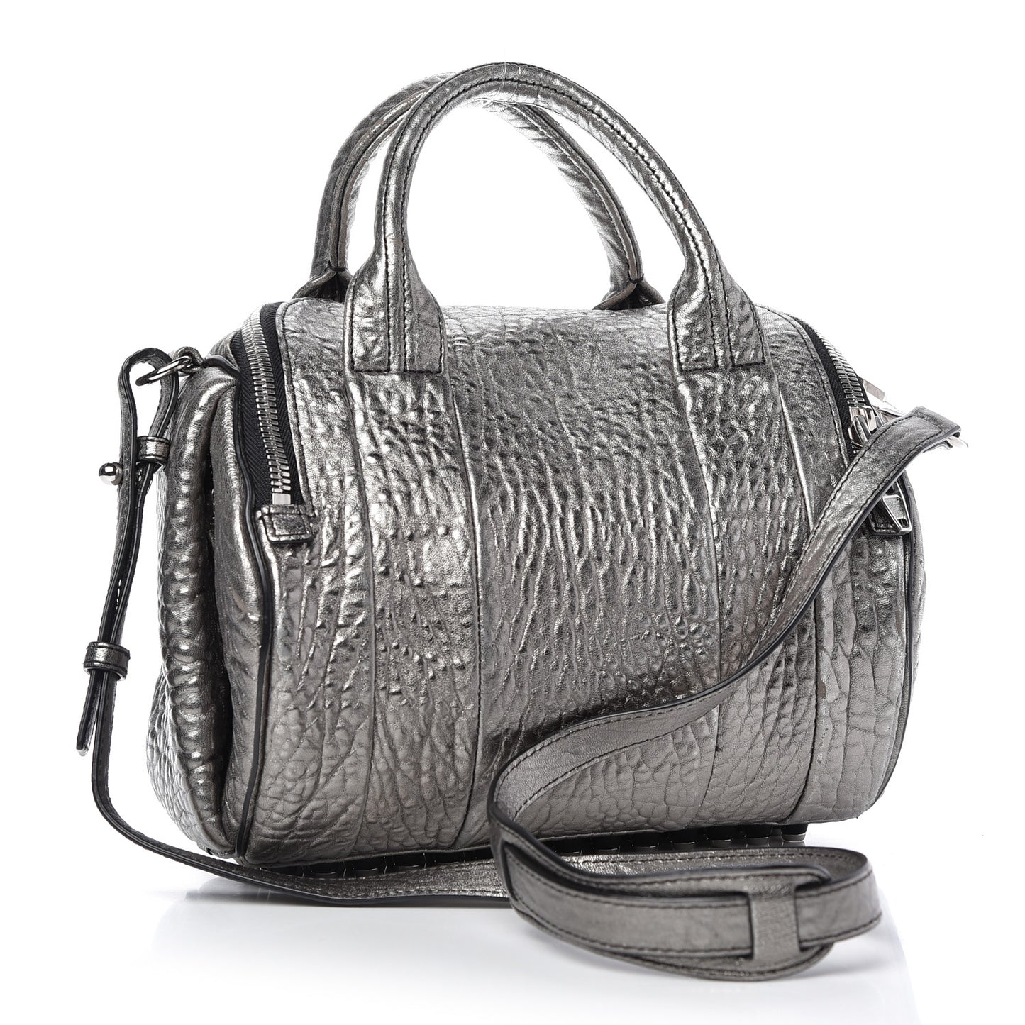 Metallic Pebbled Lambskin Rockie Carbon Silver Hardware