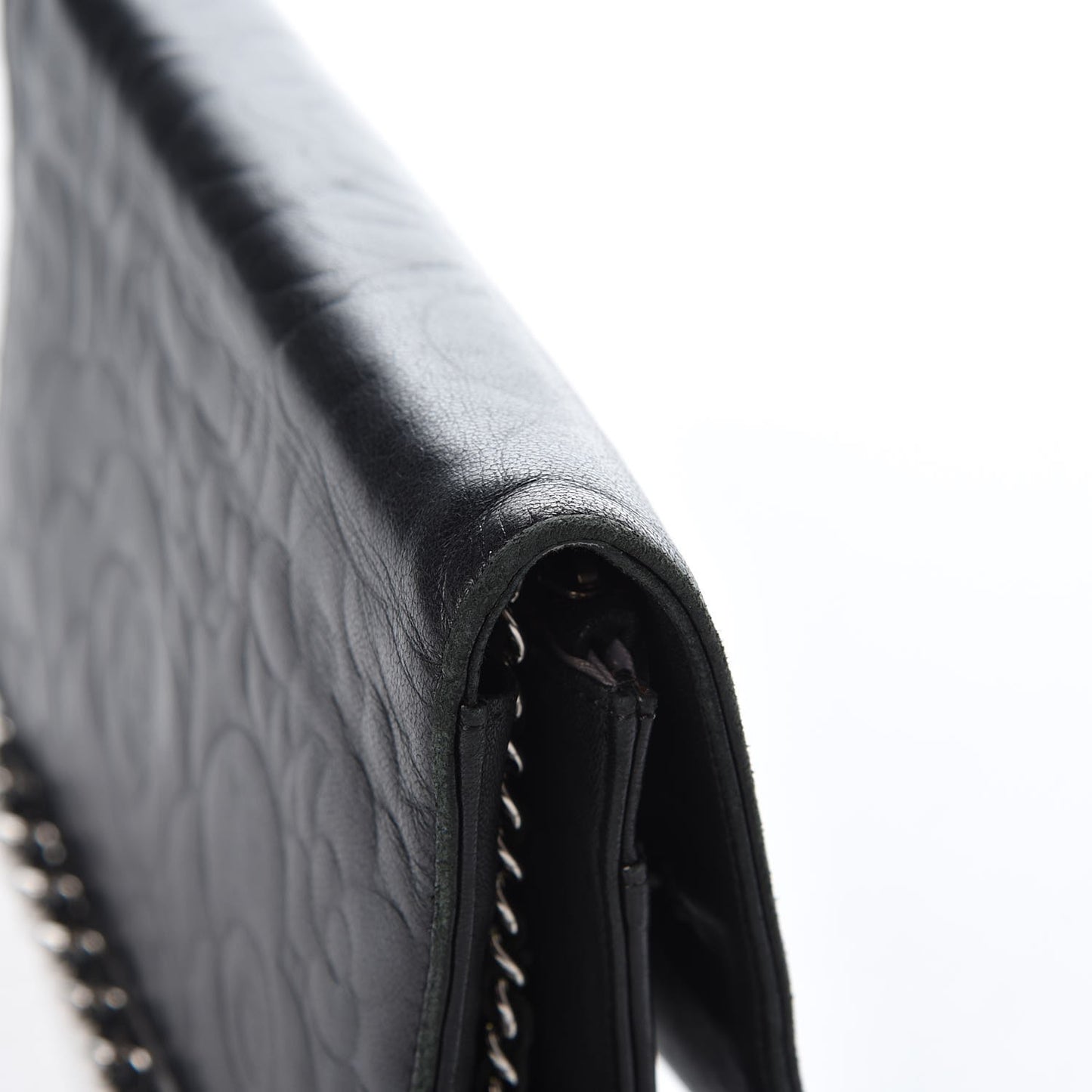 Lambskin Camellia Embossed Wallet On Chain WOC Black
