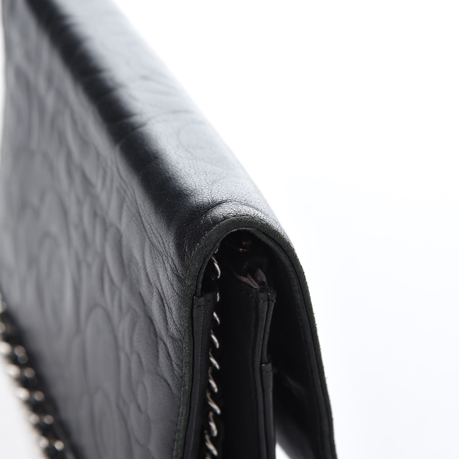 Chanel Lambskin Camellia Embossed Wallet On Chain WOC Black 10 of 11