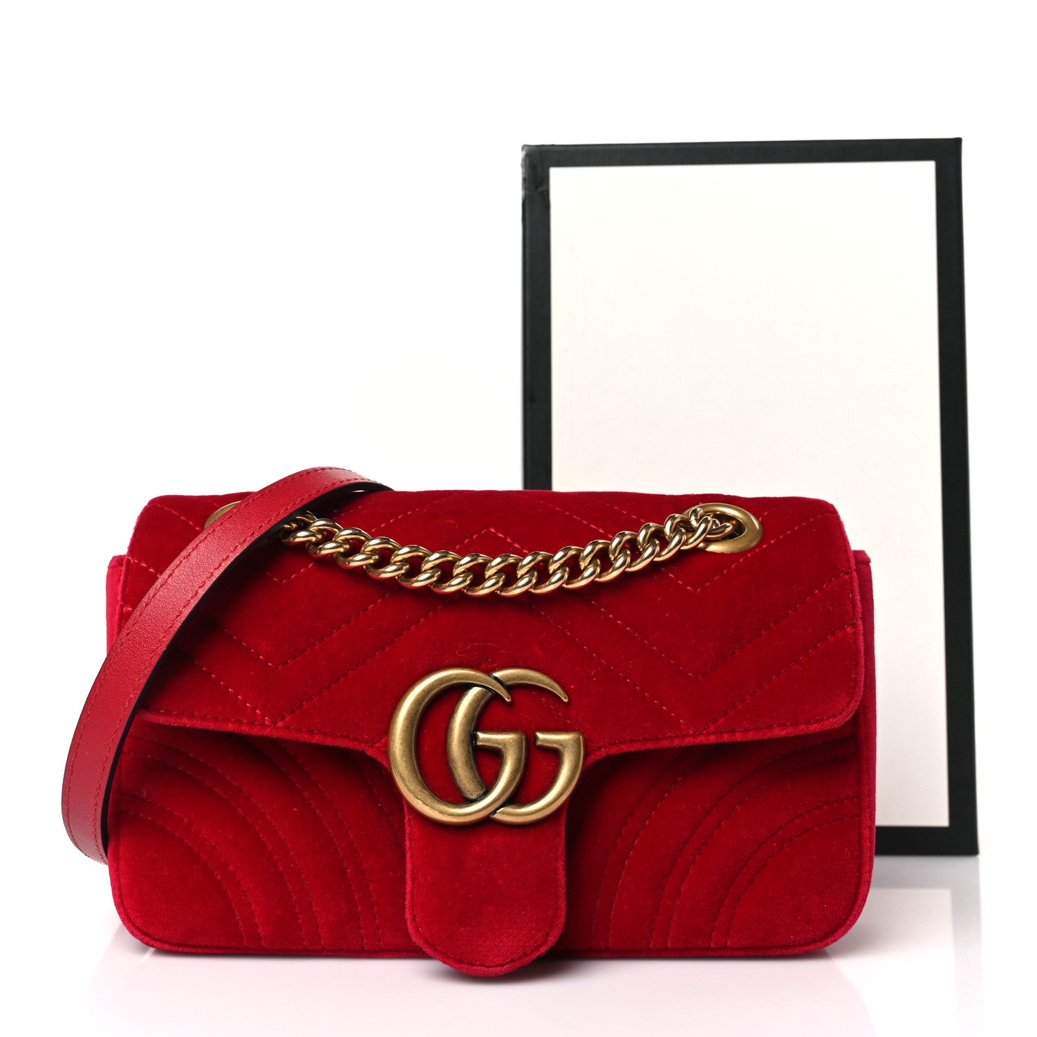 Gucci Velvet Matelasse Mini GG Marmont Shoulder Bag Hibiscus Red 10 of 10