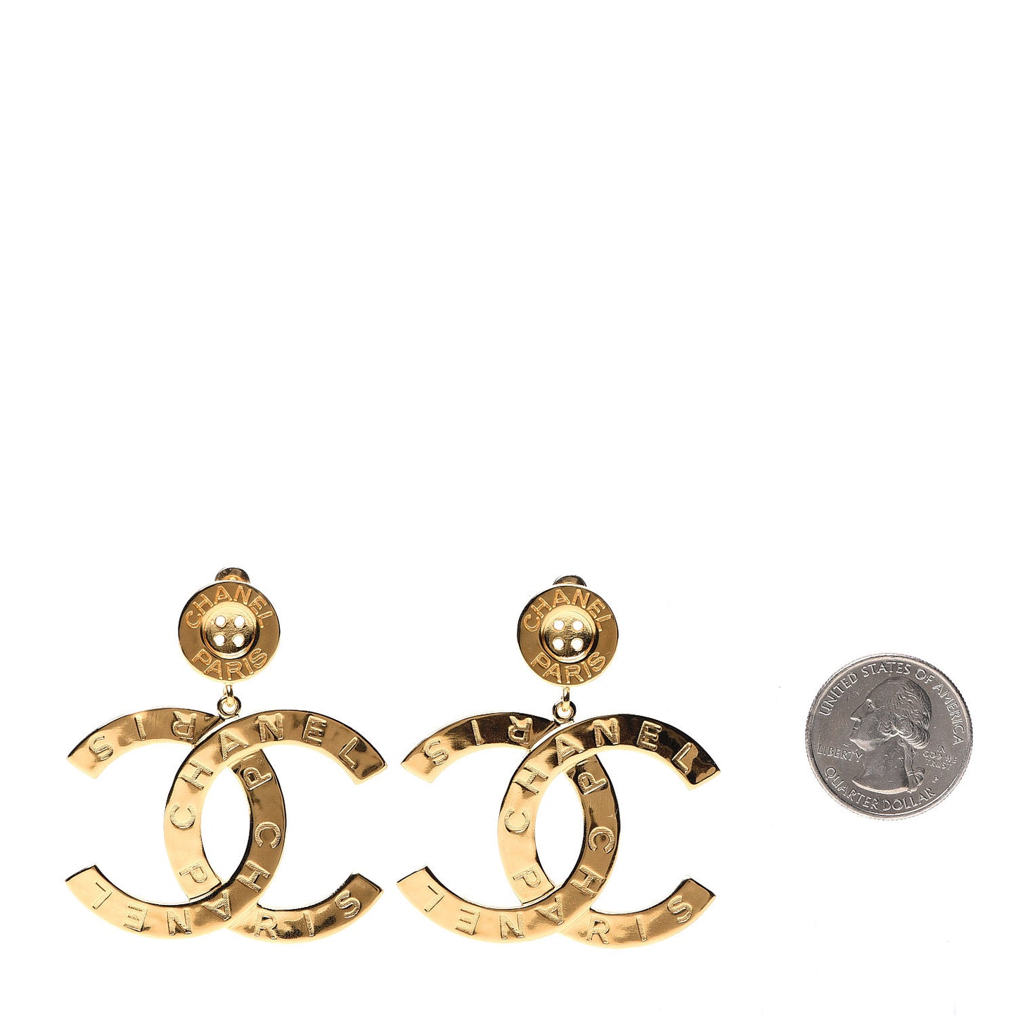 Metal Large Paris Button Earrings Gold