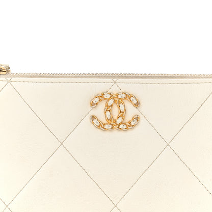 Chanel Shiny Goatskin Quilted Chanel 19 Small Pouch With Handle White 7 of 13