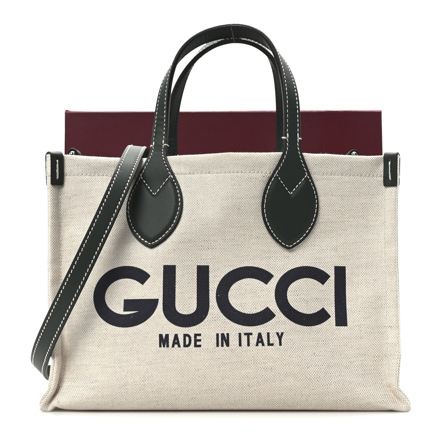 Gucci Canvas Calfskin Logo Print Medium Tote Bag Green 12 of 12