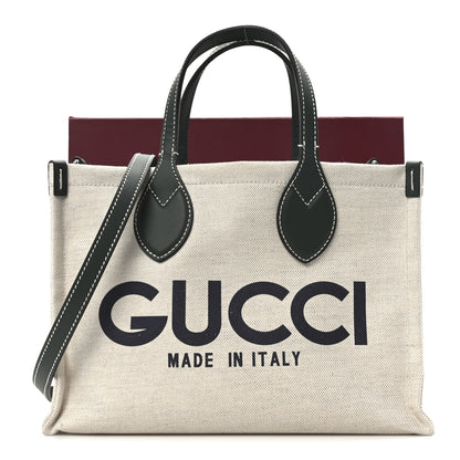 Gucci Canvas Calfskin Logo Print Medium Tote Bag Green 12 of 12