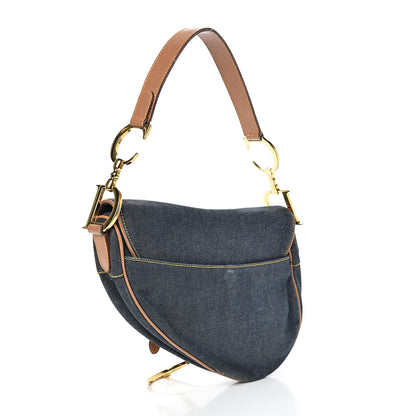 Christian Dior Denim Calfskin Saddle Bag Blue 2 of 13