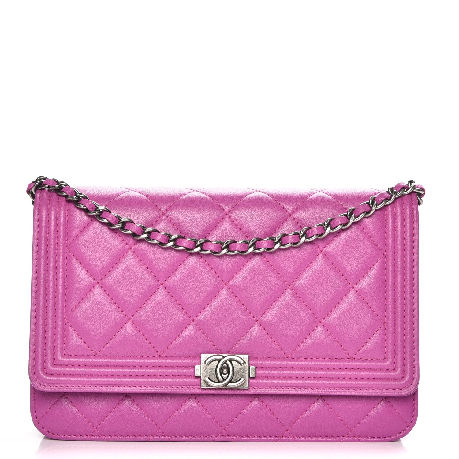 Chanel Lambskin Quilted Boy Wallet On Chain WOC Dark Pink 1 of 9