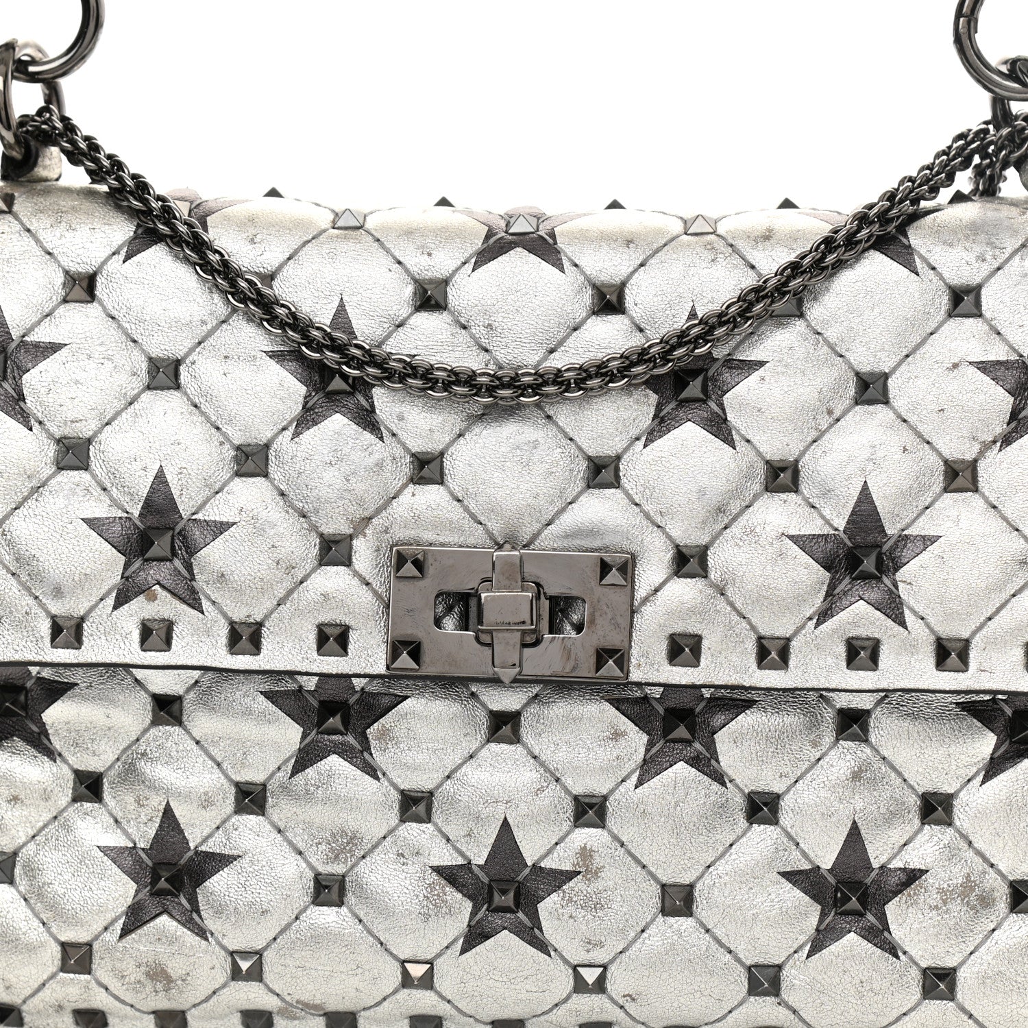 Valentino Garavani Metallic Lambskin Medium Star Rockstud Spike Shoulder Bag Silver 6 of 17