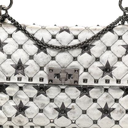 Valentino Garavani Metallic Lambskin Medium Star Rockstud Spike Shoulder Bag Silver 6 of 17