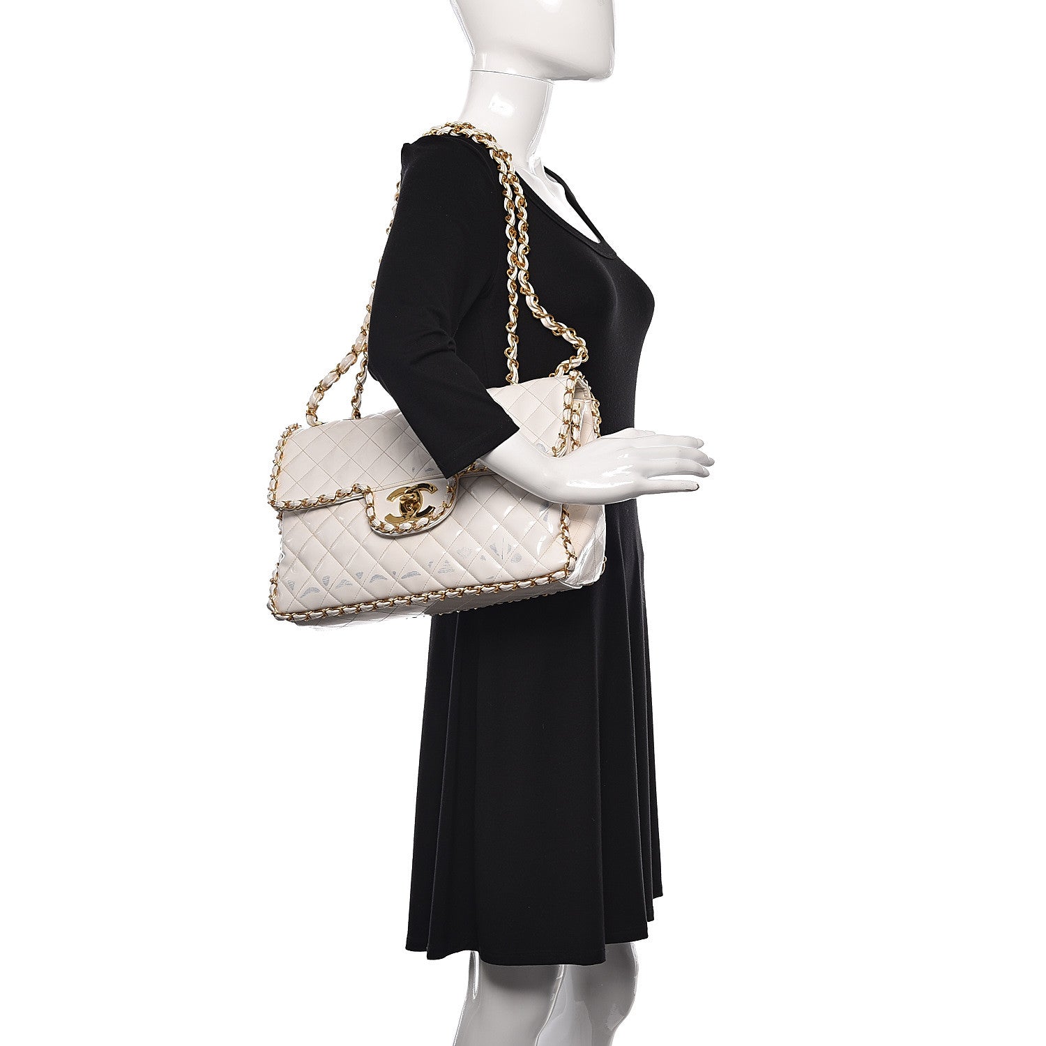 Chanel Patent Quilted Jumbo XL Chain Around Flap White 2 of 20