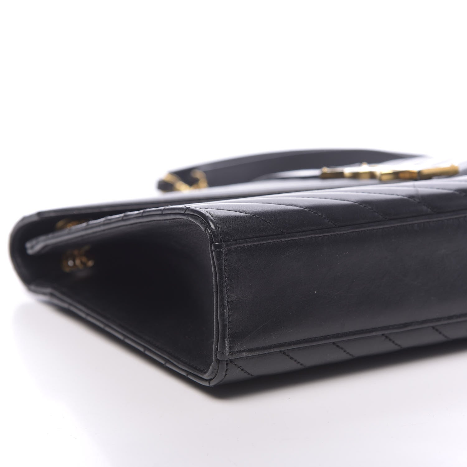 Saint Laurent Smooth Calfskin Matelasse Chevron Large Monogram Satchel Black 8 of 10