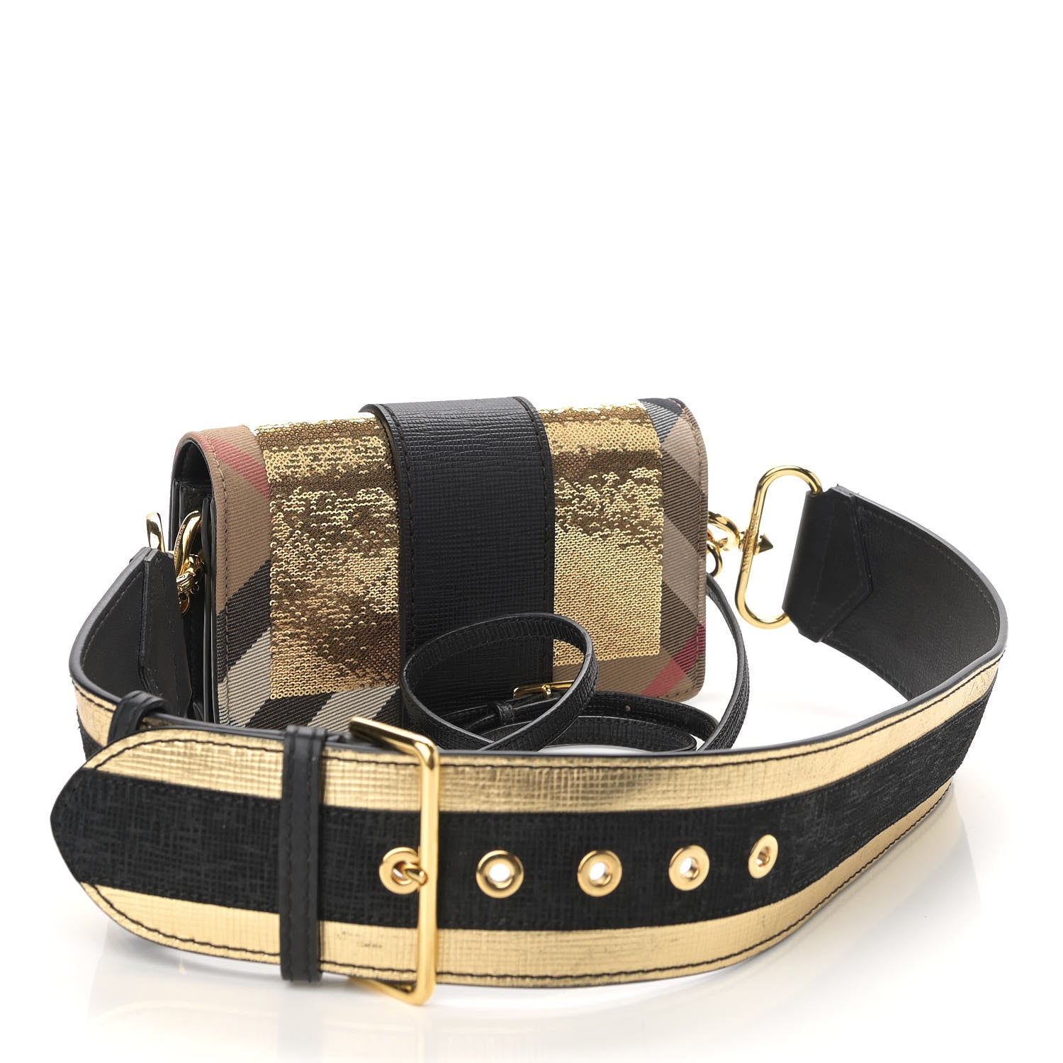 Burberry Metallic Calfskin House Check Sequin Small Madison Buckle Bag Gold 3 of 13