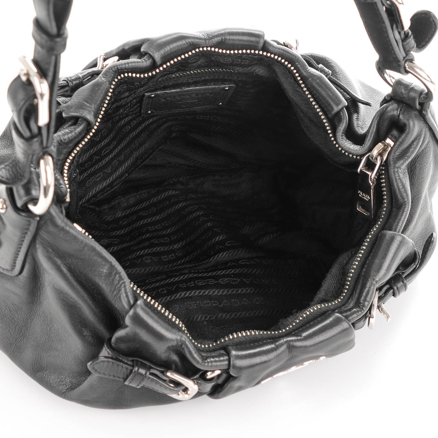 Soft Calf Pleated Small Hobo Nero Black