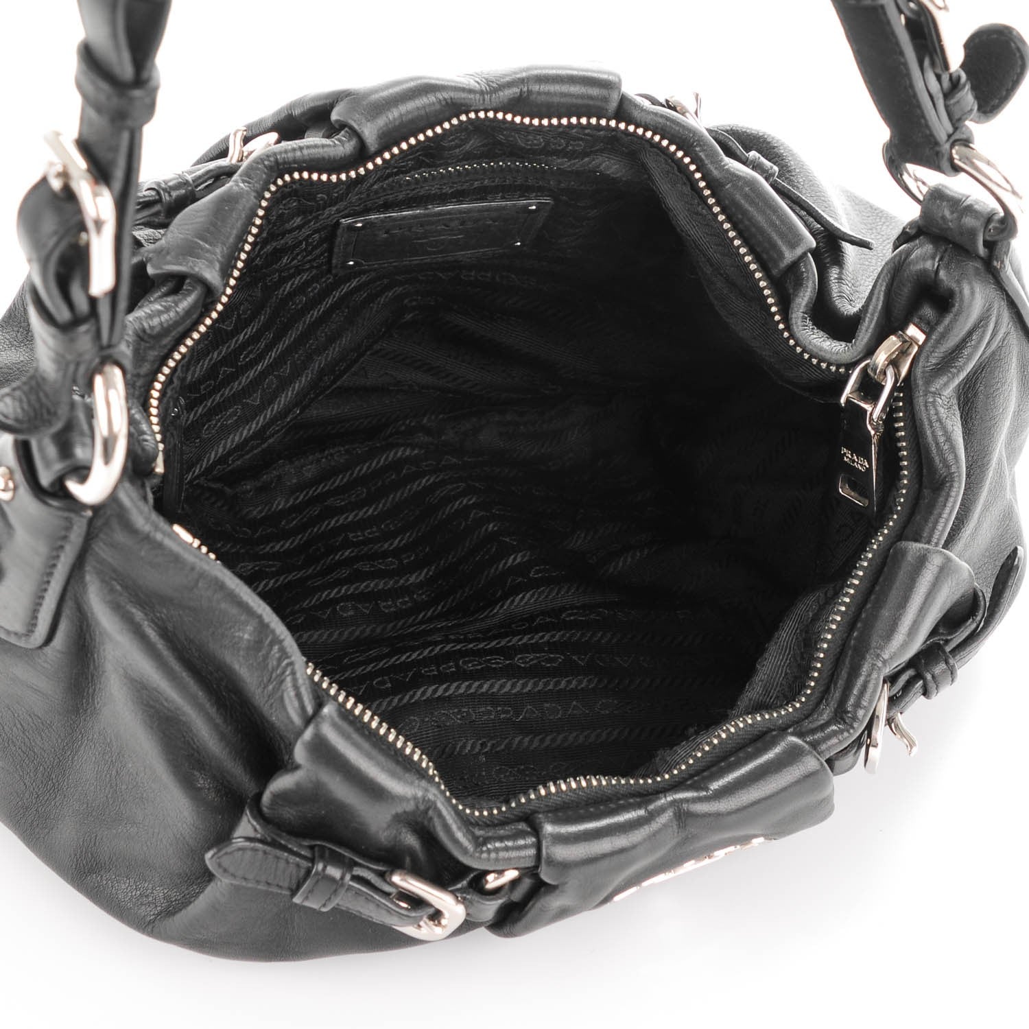 Prada Soft Calf Pleated Small Hobo Nero Black 5 of 9