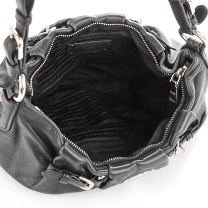 Prada Soft Calf Pleated Small Hobo Nero Black 5 of 9