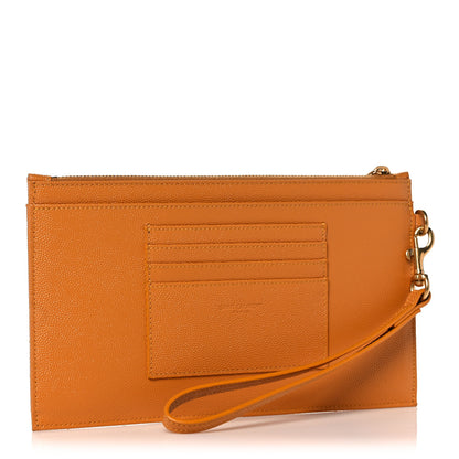 Saint Laurent Grain De Poudre Chevron Monogram Large Bill Pouch Senape Yellow 3 of 10