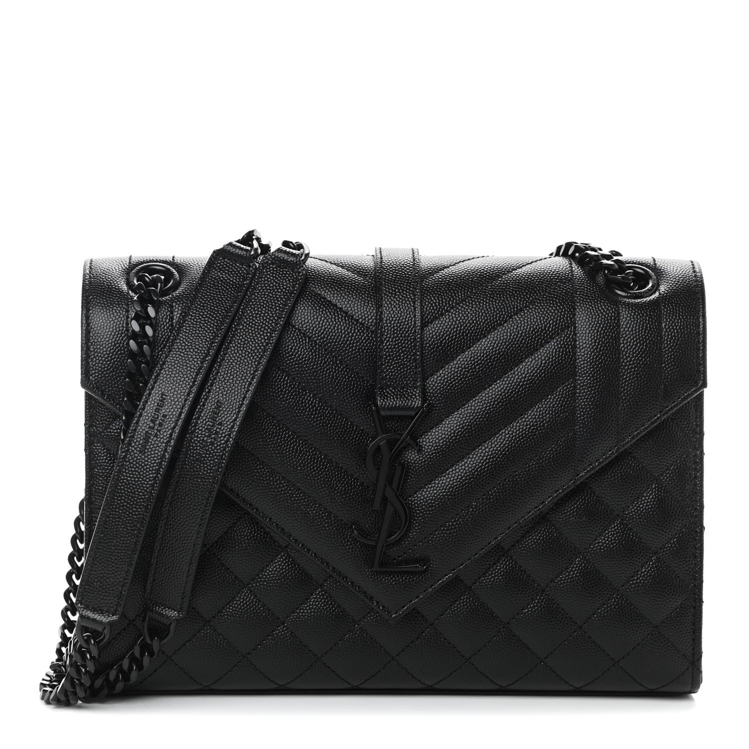 Saint Laurent Grain De Poudre Textured Mixed Matelasse Triquilt Medium Monogram Satchel Black 1 of 10