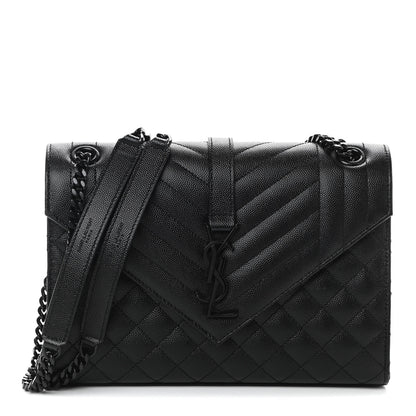 Saint Laurent Grain De Poudre Textured Mixed Matelasse Triquilt Medium Monogram Satchel Black 1 of 10