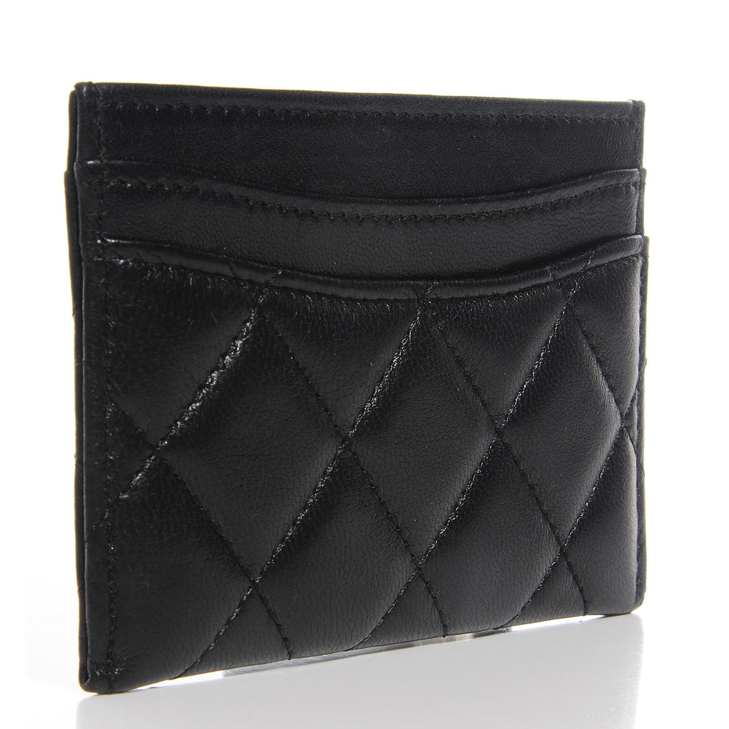 Lambskin Quilted Card Holder Black