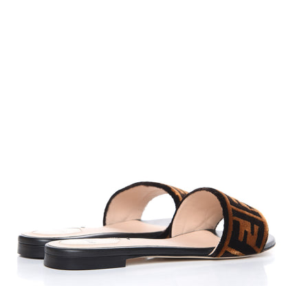 Fendi Velvet FF Flat Slide Sandals 38.5 Tobacco 4 of 10