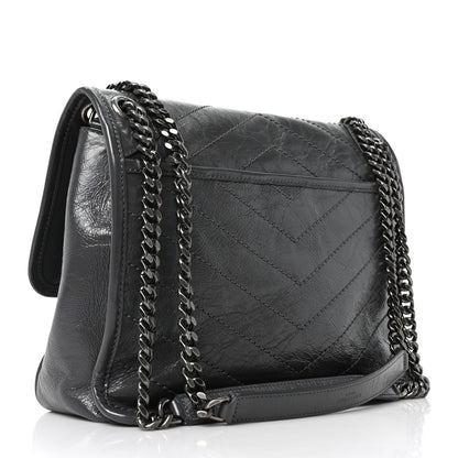 Saint Laurent Crinkled Calfskin Matelasse Monogram Medium Niki Chain Satchel Storm 3 of 10