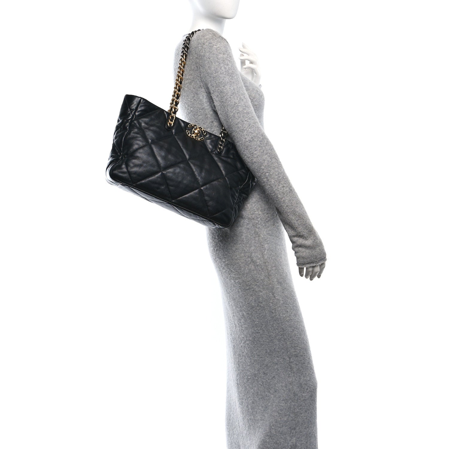 Chanel Lambskin Quilted Chanel 19 East West Shopping Bag Black 2 of 10