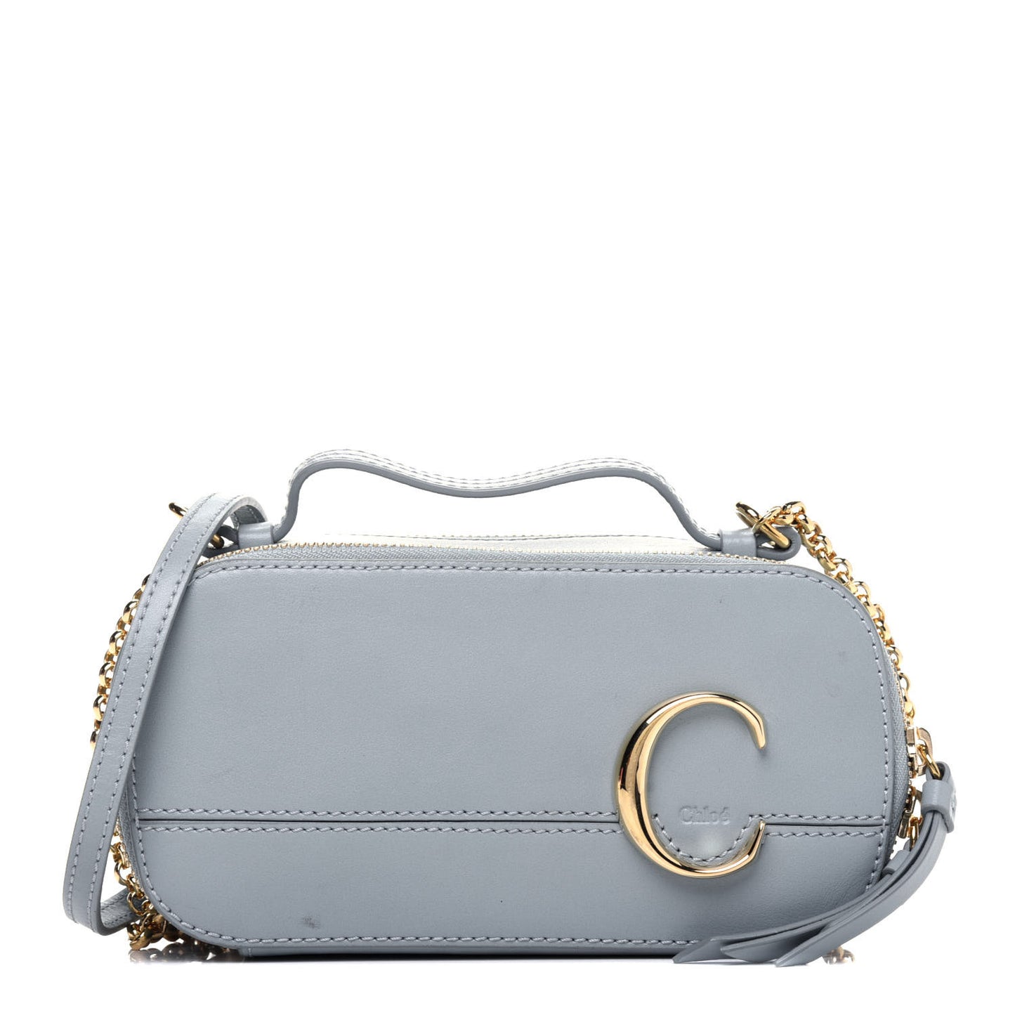 Shiny Calfskin Mini Vanity C Bag Faded Blue