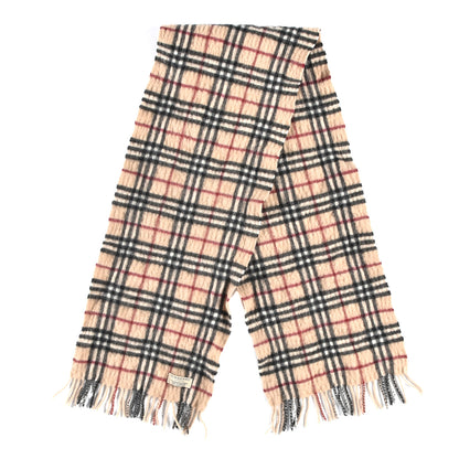Burberry Cashmere Wool Vintage Check Fringe Scarf Beige 2 of 3