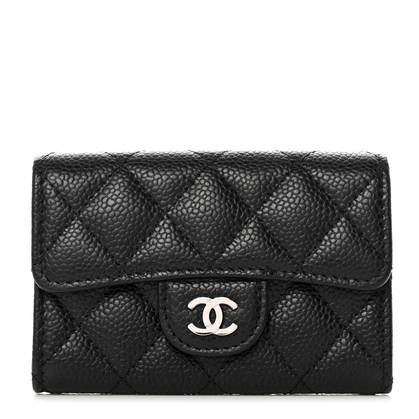 Caviar Quilted Flap Card Holder Black