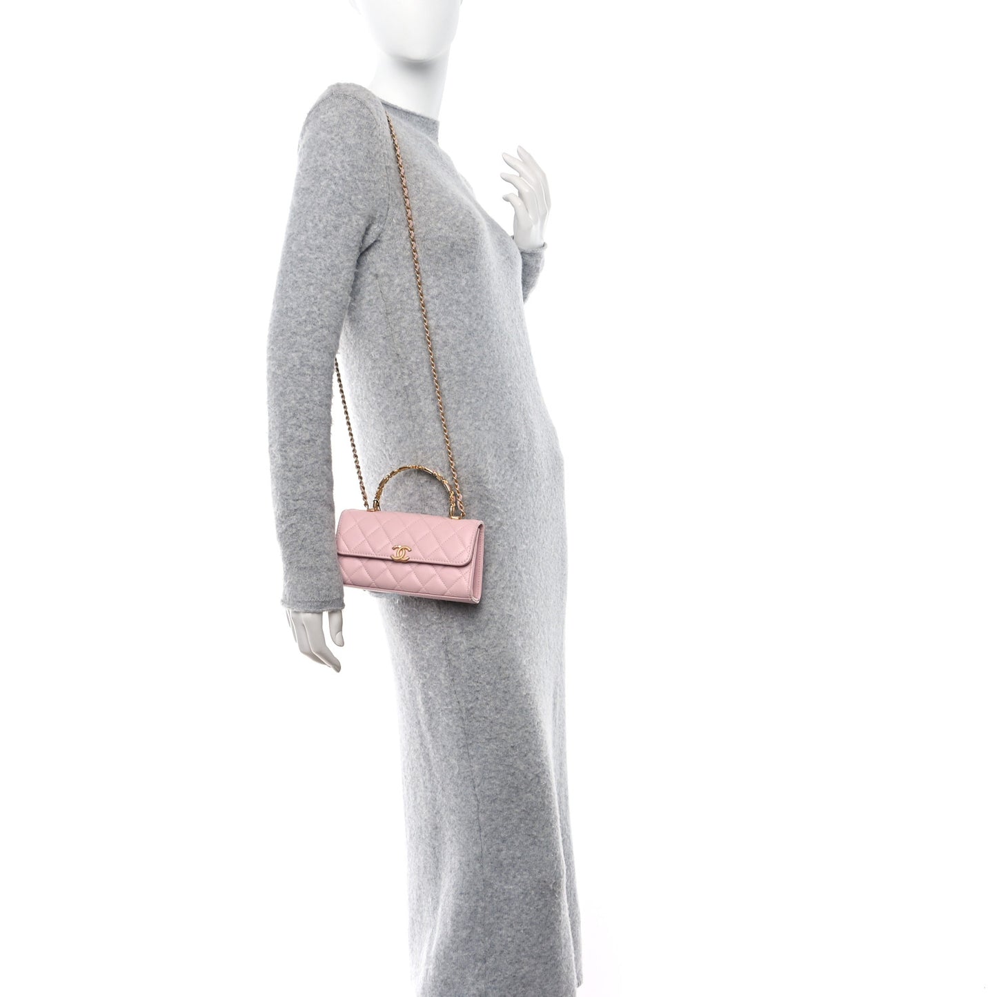 Lambskin Enamel Quilted Top Handle Flap Phone Holder With Chain Pink