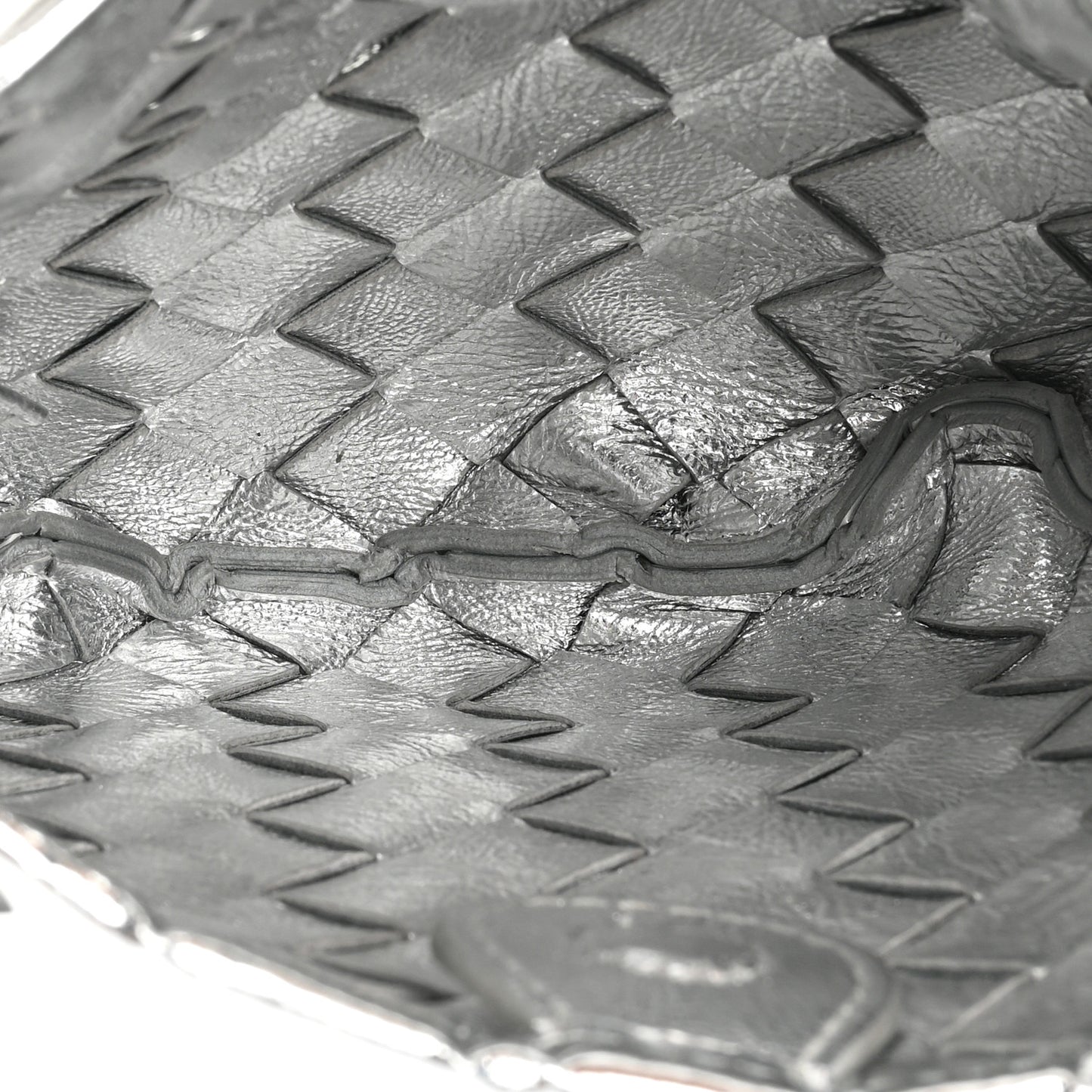 Mirror Laminated Nappa Intrecciato Mini Sardine Bag Silver