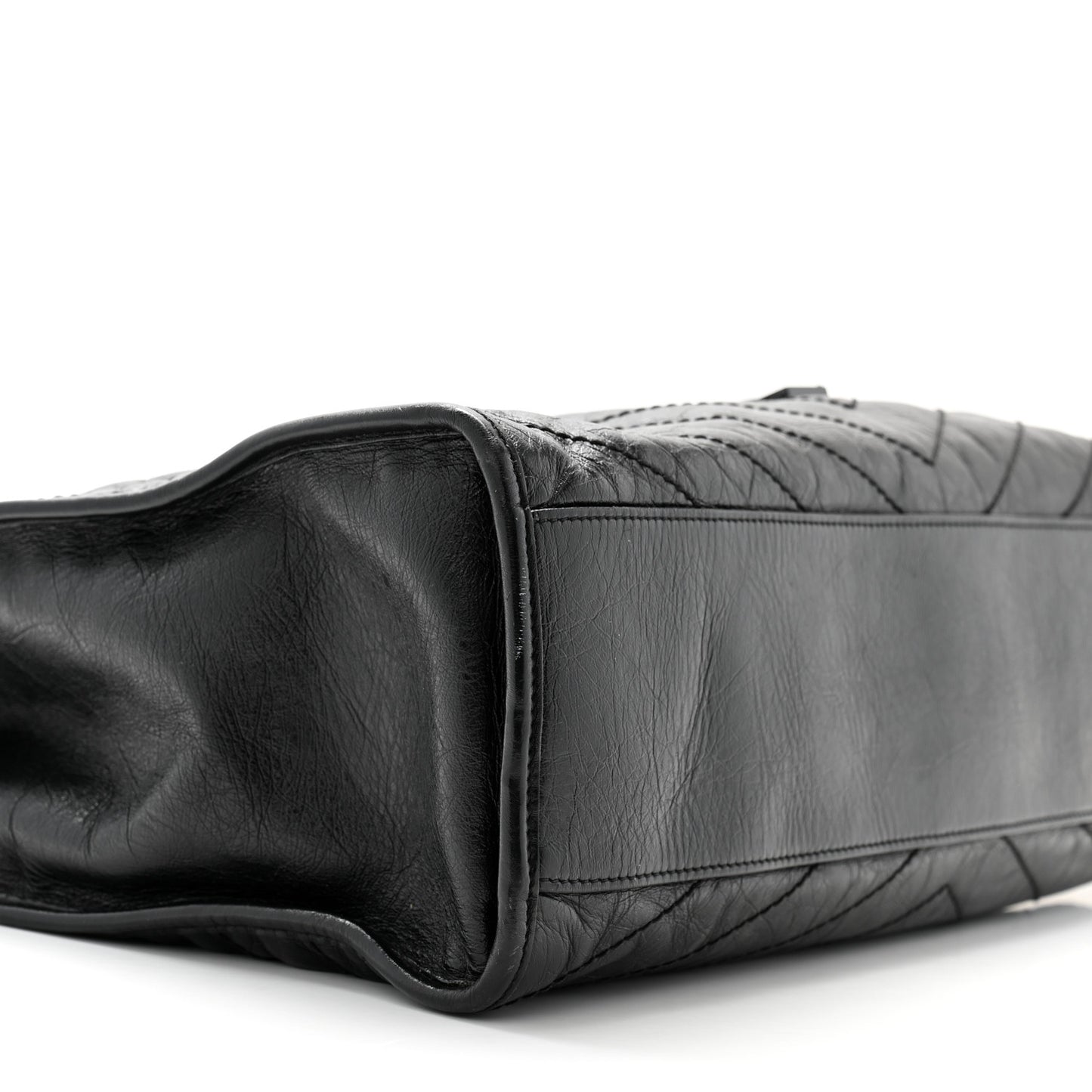 Crinkled Calfskin Matelasse Monogram Large Niki Shopper Tote Black