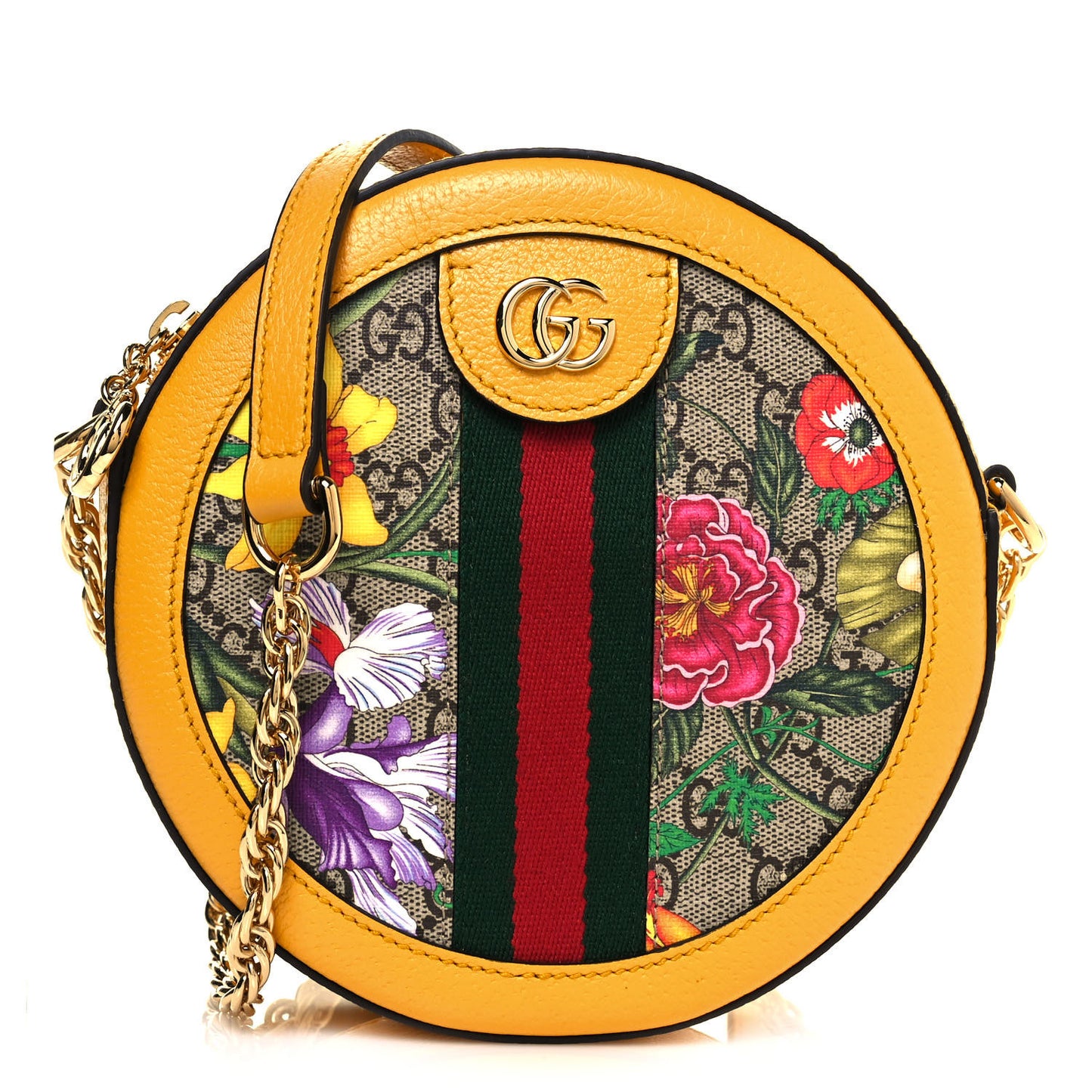 GG Supreme Monogram Flora Web Mini Ophidia Round Shoulder Bag Beige Multicolor Crop