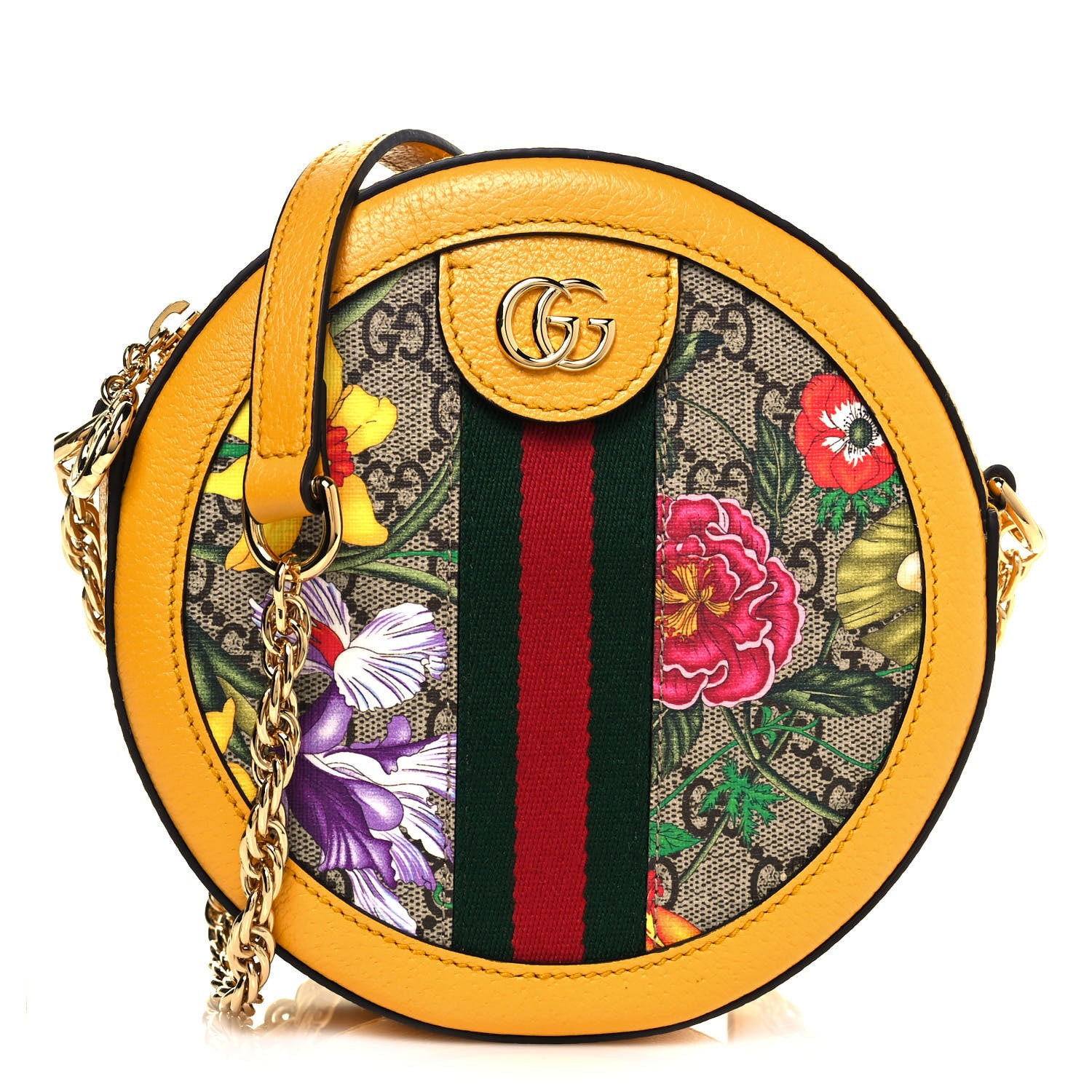 Gucci GG Supreme Monogram Flora Web Mini Ophidia Round Shoulder Bag Beige Multicolor Crop 1 of 11