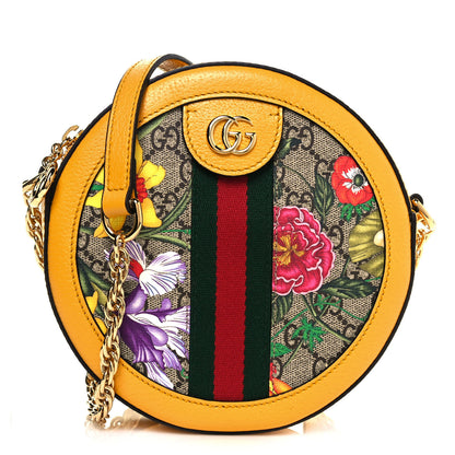 Gucci GG Supreme Monogram Flora Web Mini Ophidia Round Shoulder Bag Beige Multicolor Crop 1 of 11