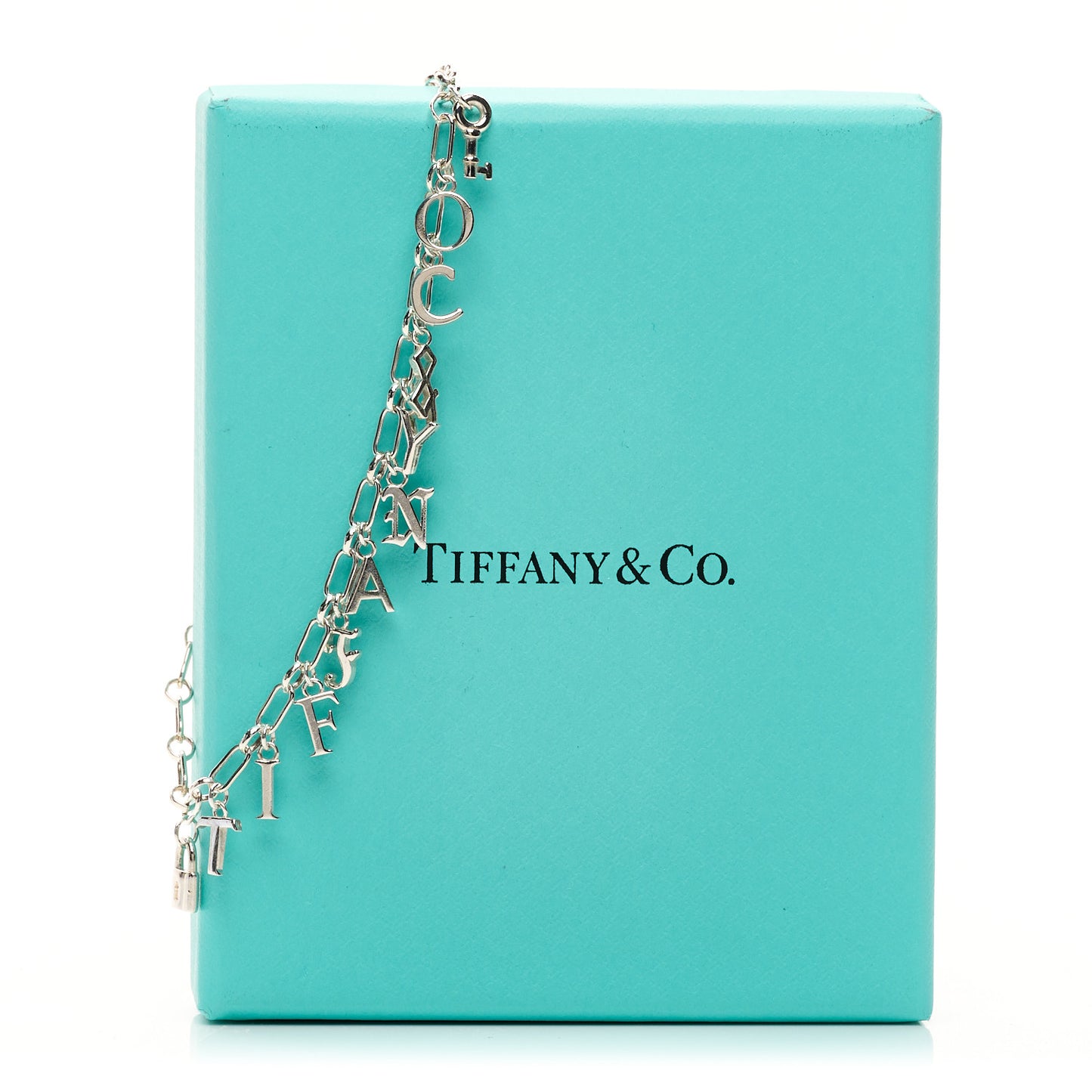 Sterling Silver Enamel Love Notes Logo Charm Bracelet Blue